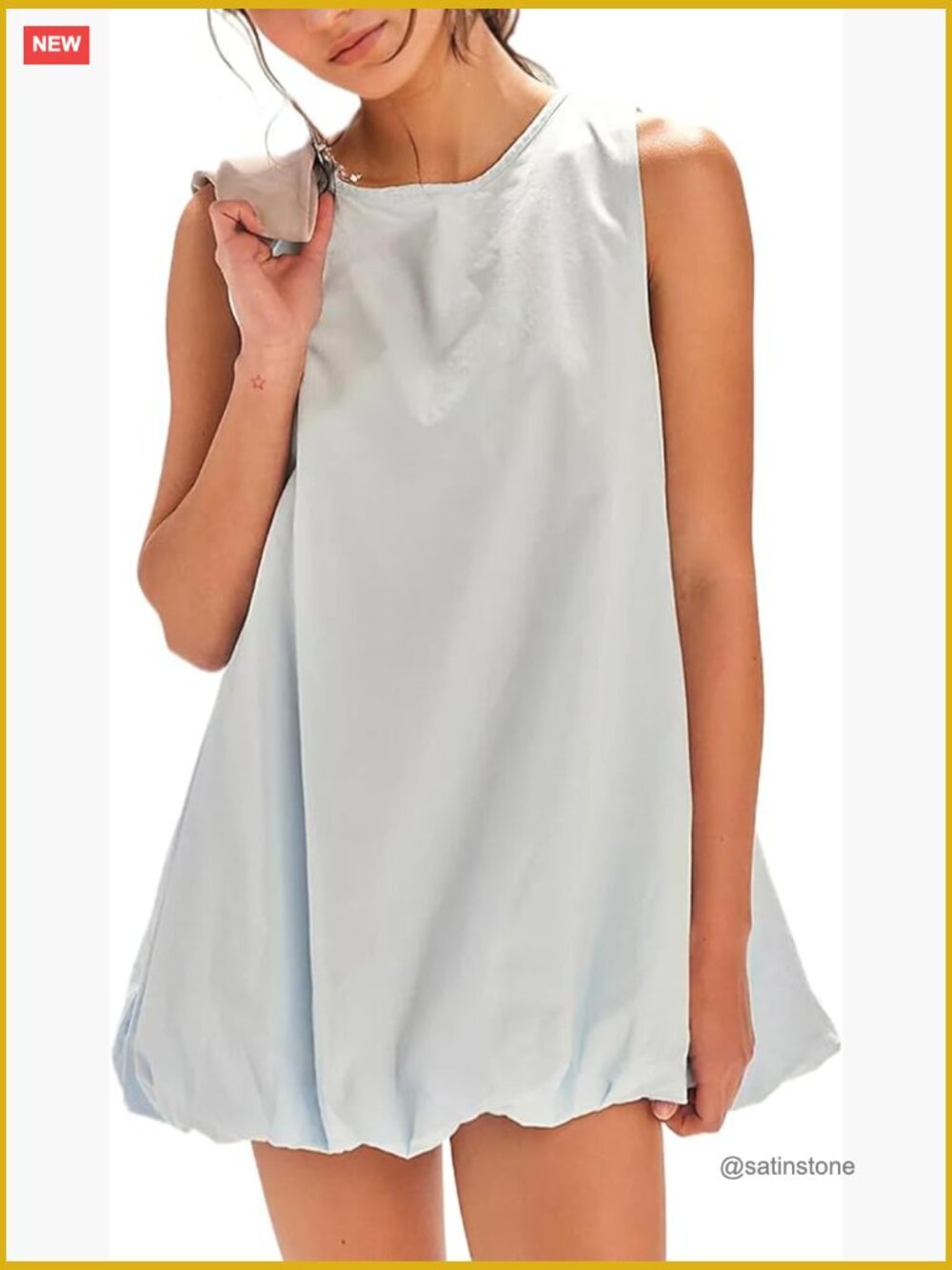 Sleeveless Bubble Mini Dress with Pockets Keyhole Back Tie